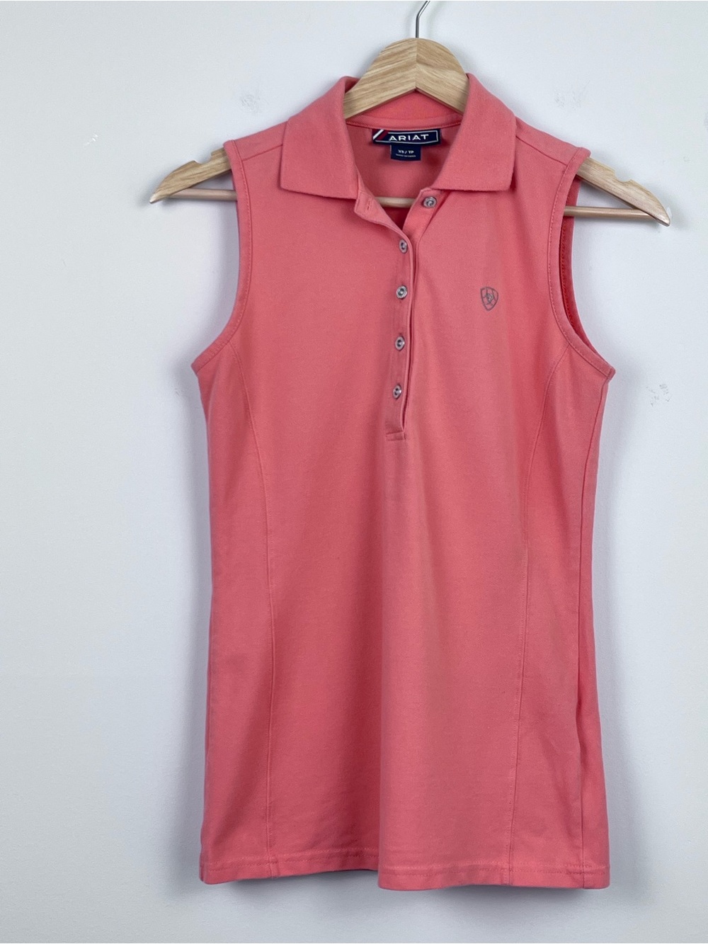 Ariat Women's Prix Sleeveless Polo In Peach with Logo Size XS; Western, Preppy